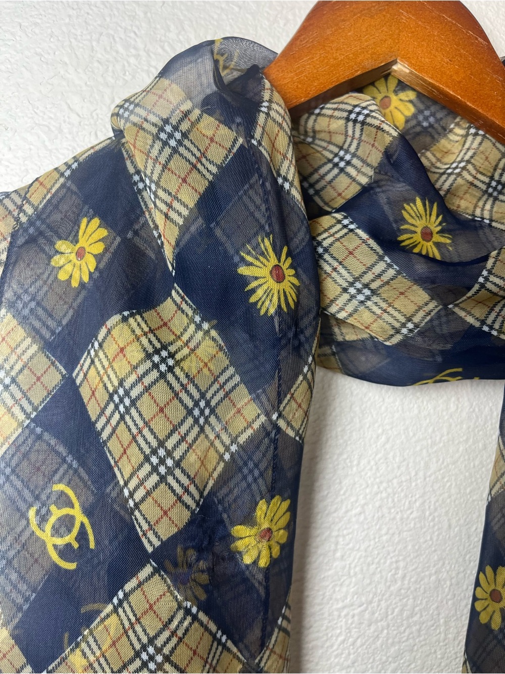 Navy Plaid & Yellow Daisy CC Sheer Scarf